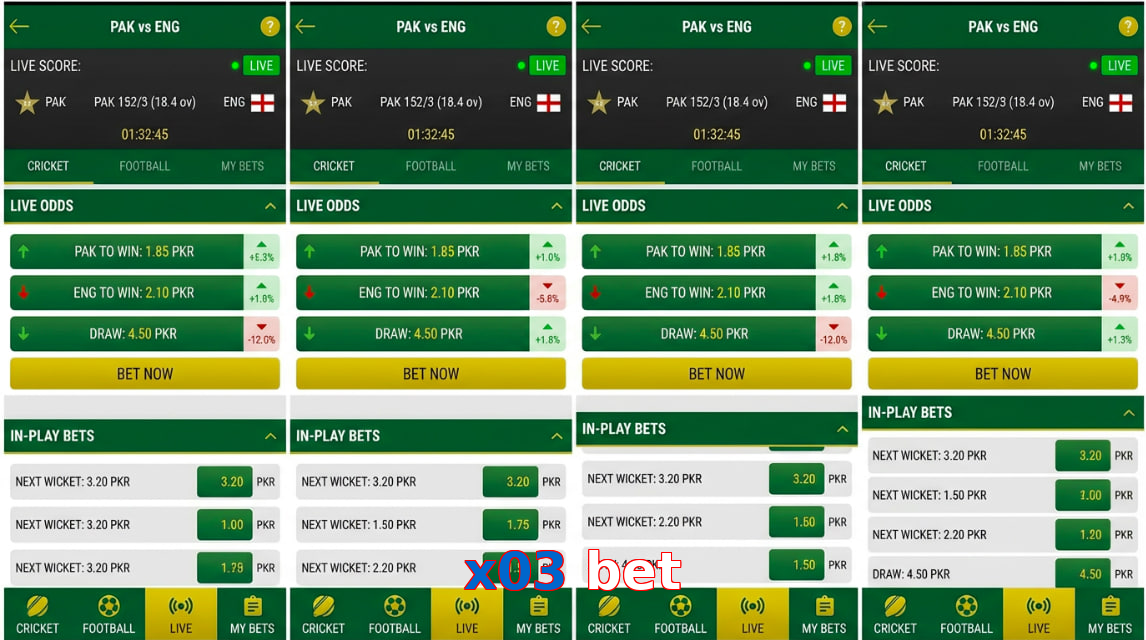 Game list for X03 Bet bet section