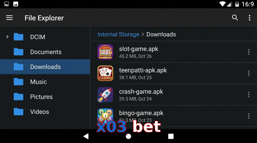 Main screen of X03 Bet gameapk page for PK players