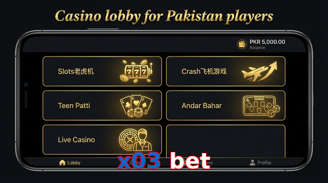 Lobby view of X03 Bet for Pakistan users